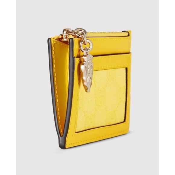 Gucci Luce Embellished Textured-Leather Canvas-Jacquard Cardholder - Yellow NWB - Picture 3 of 4